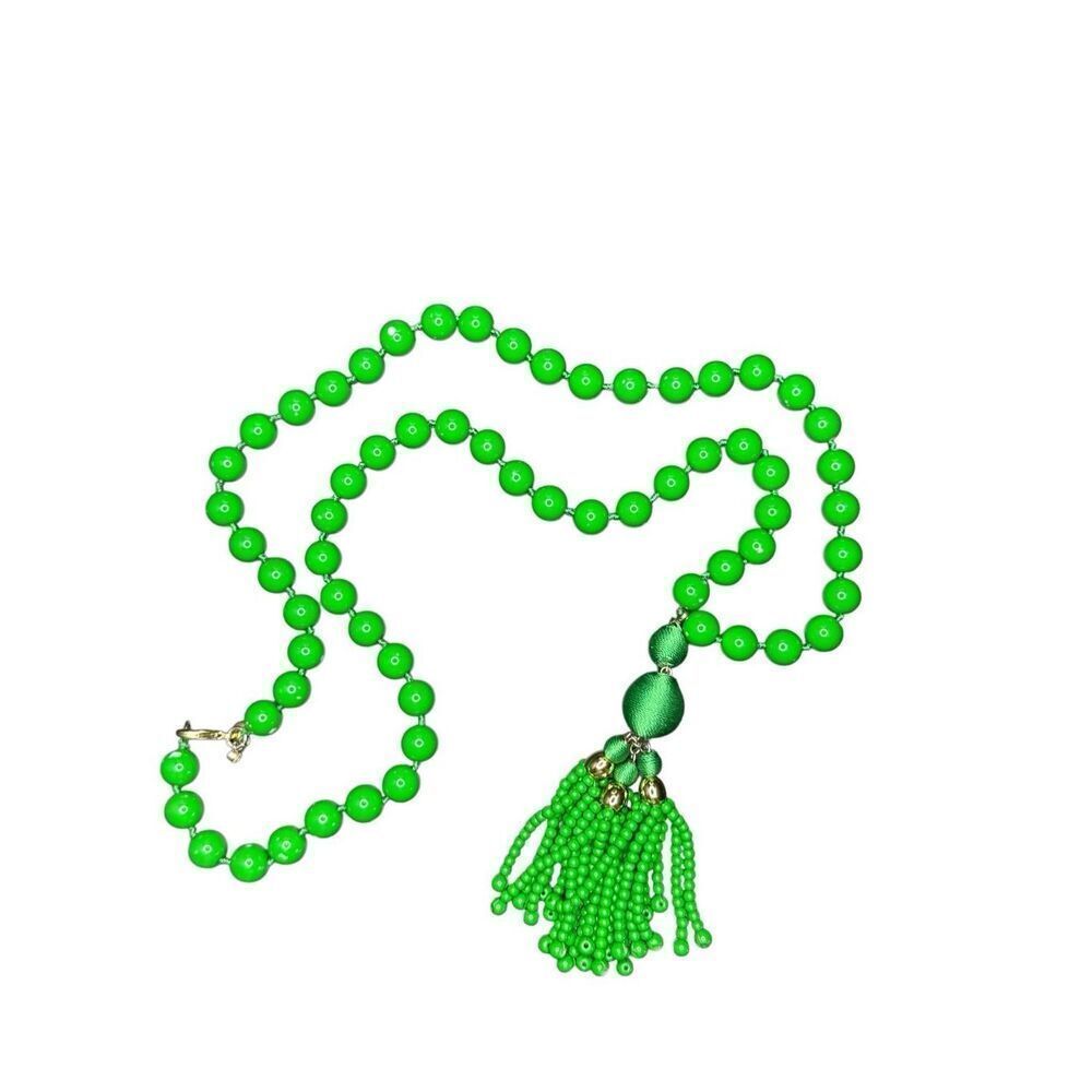 Ann Taylor Green Glass Beaded Necklace with Tassel